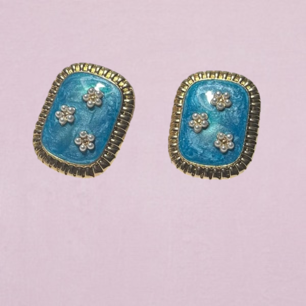 🌸Vintage style enamel pearl Floral Earrings